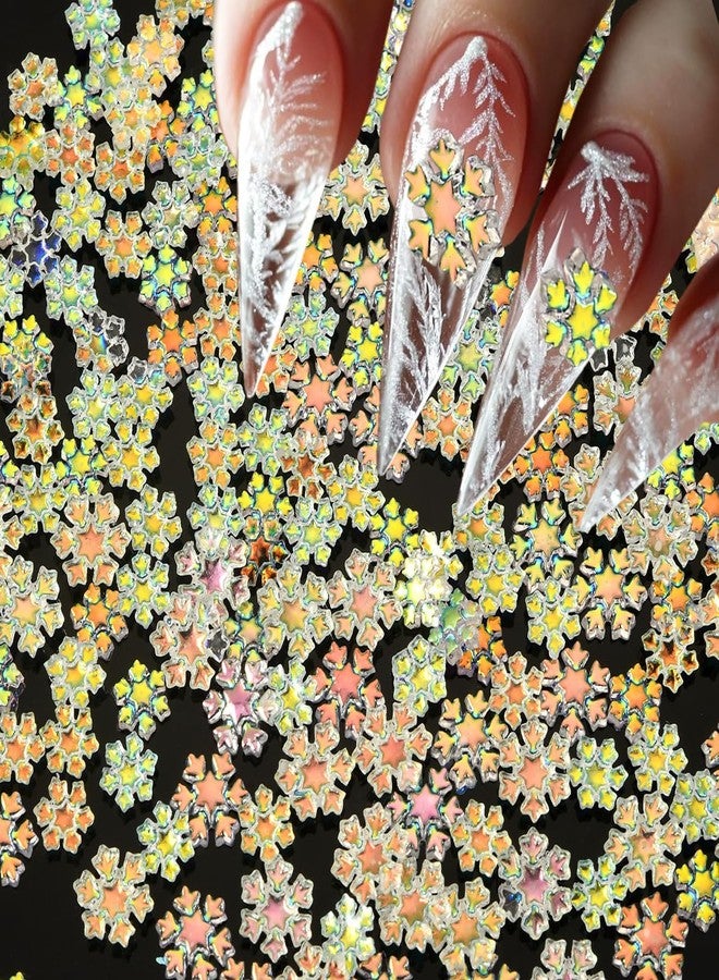 FDSQHSA 100Pcs Aurora Christmas Nail Gems and Charms Xmas Snowflake Nail Rhinestone Flat Back Winter Nail Charms Mixed Color Resin New Year Snow Nail Art Rhinestones for Women Holiday Nail Decoration - Image 3