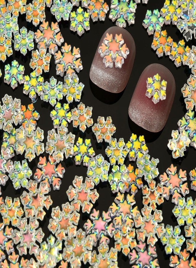 FDSQHSA 100Pcs Aurora Christmas Nail Gems and Charms Xmas Snowflake Nail Rhinestone Flat Back Winter Nail Charms Mixed Color Resin New Year Snow Nail Art Rhinestones for Women Holiday Nail Decoration - Image 1