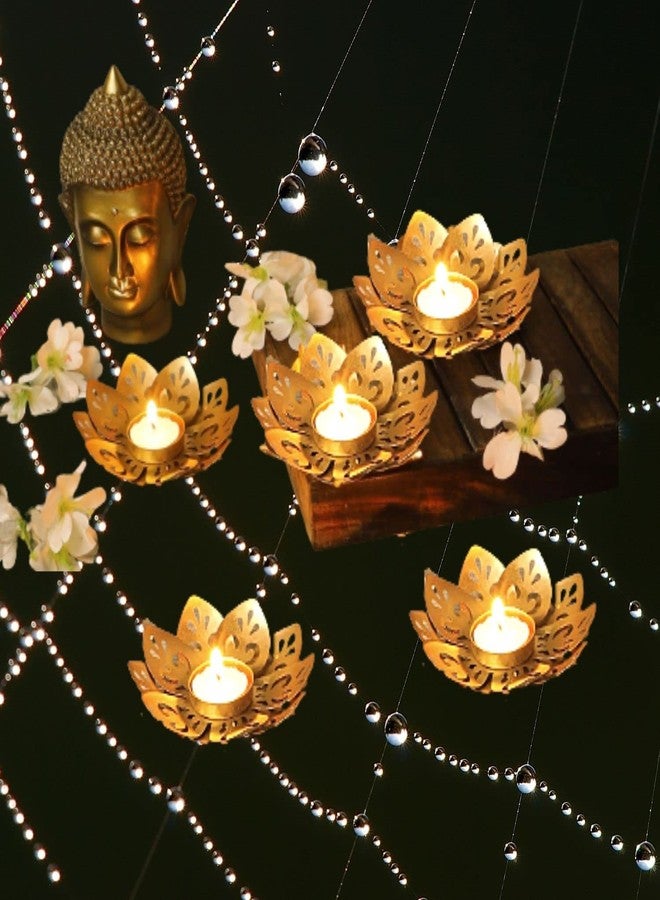 DECOR Vibes Lotus Tea Light Candle Holder with Tea Light Candle, Diwali Lighting Decoration, Gift Option (5 Lotus Plus 5 Candle) - Image 1