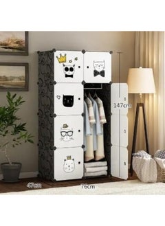 Generic SUPAAR 8 cubes wardrobe for storage Kids Wardrobe Baby Dresser Children Bedroom Armoire Clothes Hanging Closet with Animal Stickers  - Image 3