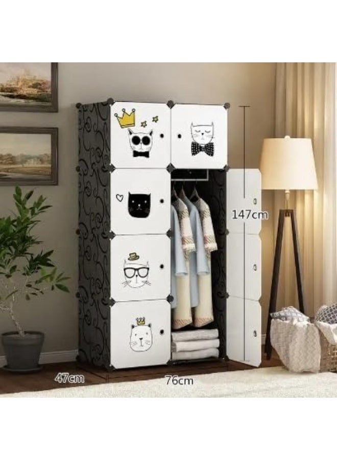 Generic SUPAAR 8 cubes wardrobe for storage Kids Wardrobe Baby Dresser Children Bedroom Armoire Clothes Hanging Closet with Animal Stickers  - Image 3