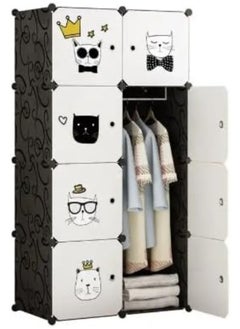 Generic SUPAAR 8 cubes wardrobe for storage Kids Wardrobe Baby Dresser Children Bedroom Armoire Clothes Hanging Closet with Animal Stickers  - Image 4