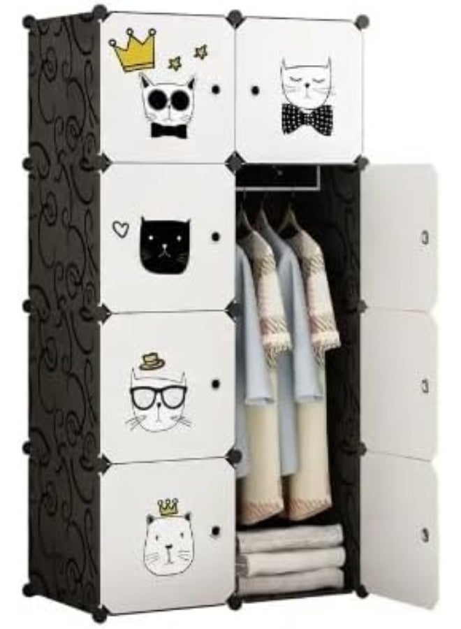 Generic SUPAAR 8 cubes wardrobe for storage Kids Wardrobe Baby Dresser Children Bedroom Armoire Clothes Hanging Closet with Animal Stickers  - Image 4