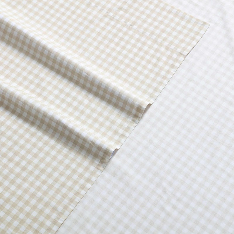 Eddie Bauer - Sheet Set  Cotton Percale Bedding With Matching Pillowcase  Crisp & Breathable  200-Thread Count  Classic Comfort Essentials (Little Gingham Beige  Full) - Image 3