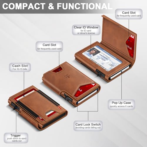 SEMORID Wallet for Men Wallet with Slim Pop Up Card Holder 9-13 Cards, Bifold Minimalist Smart Wallet RFID Blocking Credit Card Holder with ID Window & Stretchable Cash Slot Compact Metal Aluminum Card Case - Image 5