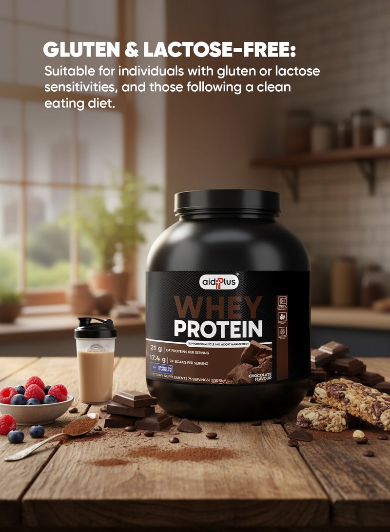 AID PLUS WPC Chocolate, 2270g | 21g Protein per Serving | Whey Protein Concentrate for Muscle Growth & Recovery | Gluten-Free & Lactose-Free - Image 3