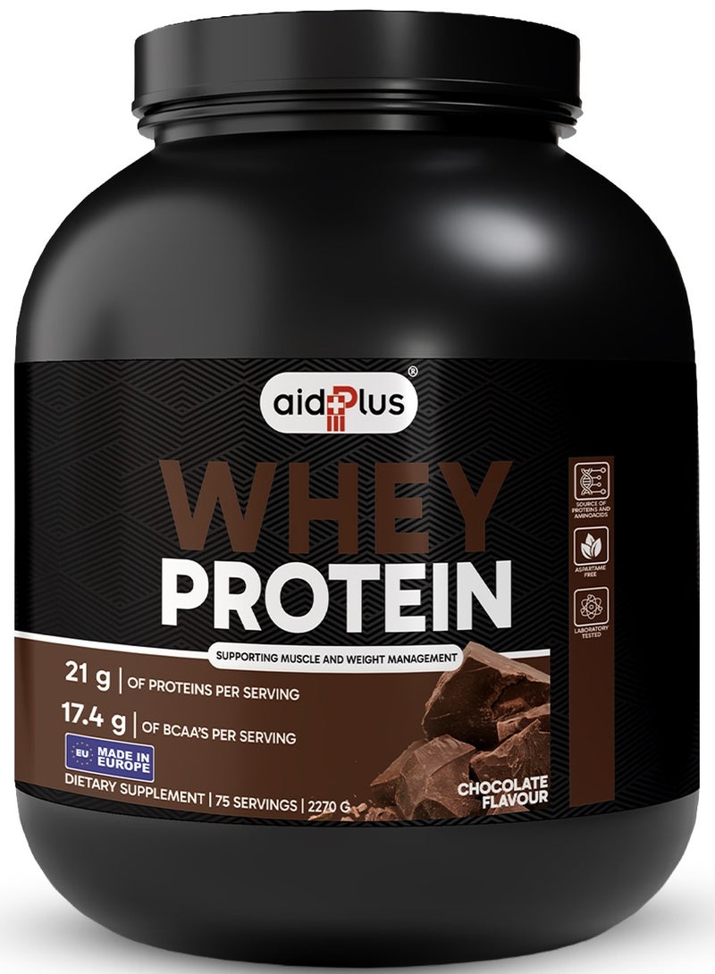 AID PLUS WPC Chocolate, 2270g | 21g Protein per Serving | Whey Protein Concentrate for Muscle Growth & Recovery | Gluten-Free & Lactose-Free - Image 1