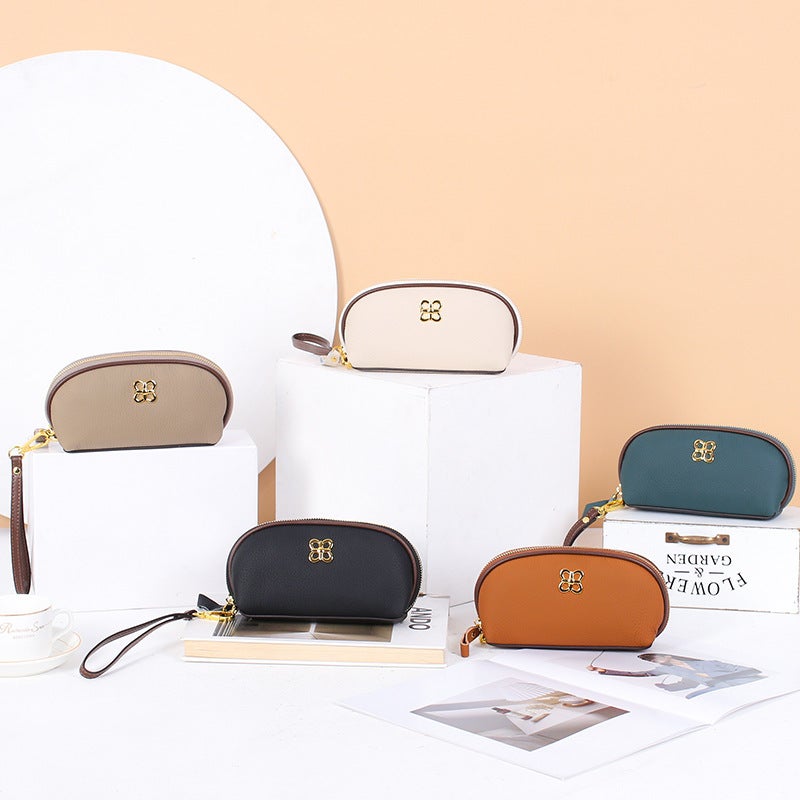 Genuine Leather Clutch Handbag for Women with Wristlet Strap, Soft Slim Design for Evening and Daily Use, Black