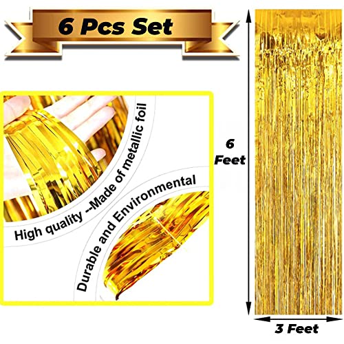 TOYXE Golden Foil Fringe Tinsel Curtains Pack of 6 for Photo Backdrop, Birthday, Anniversary, Welcome Baby, Valentine’s Day & Party Decorations - Image 3
