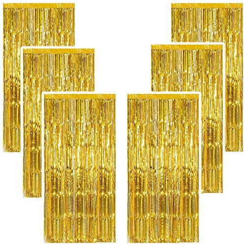 TOYXE Golden Foil Fringe Tinsel Curtains Pack of 6 for Photo Backdrop, Birthday, Anniversary, Welcome Baby, Valentine’s Day & Party Decorations - Image 1