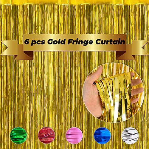 TOYXE Golden Foil Fringe Tinsel Curtains Pack of 6 for Photo Backdrop, Birthday, Anniversary, Welcome Baby, Valentine’s Day & Party Decorations - Image 2