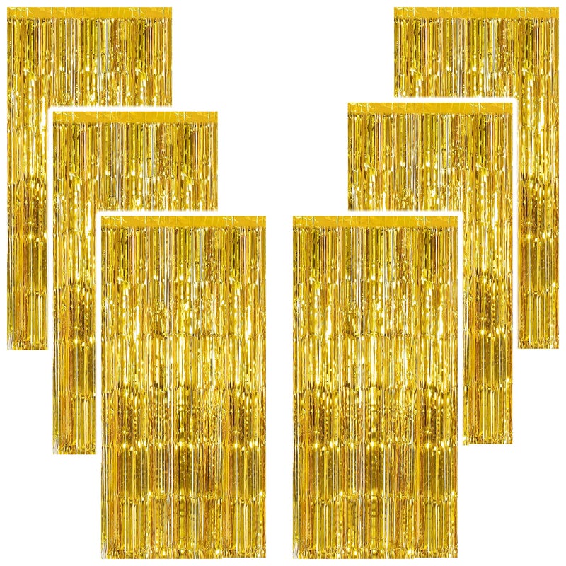 TOYXE Golden Foil Fringe Tinsel Curtains Pack of 6 for Photo Backdrop, Birthday, Anniversary, Welcome Baby, Valentine’s Day & Party Decorations - Image 5