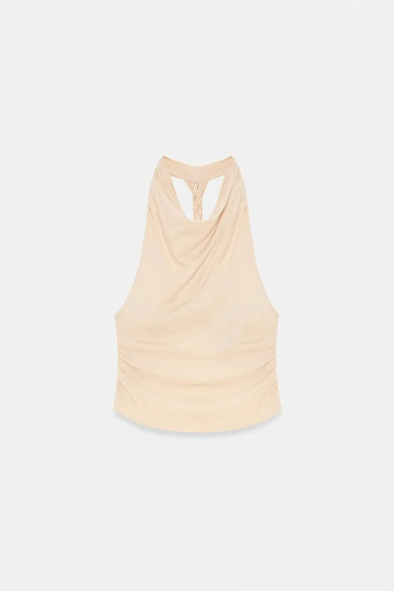 Dilvin Beige Natural DILVIN Sleeveless Backless Cowl Neck Blouse for Women | Best Price UAE