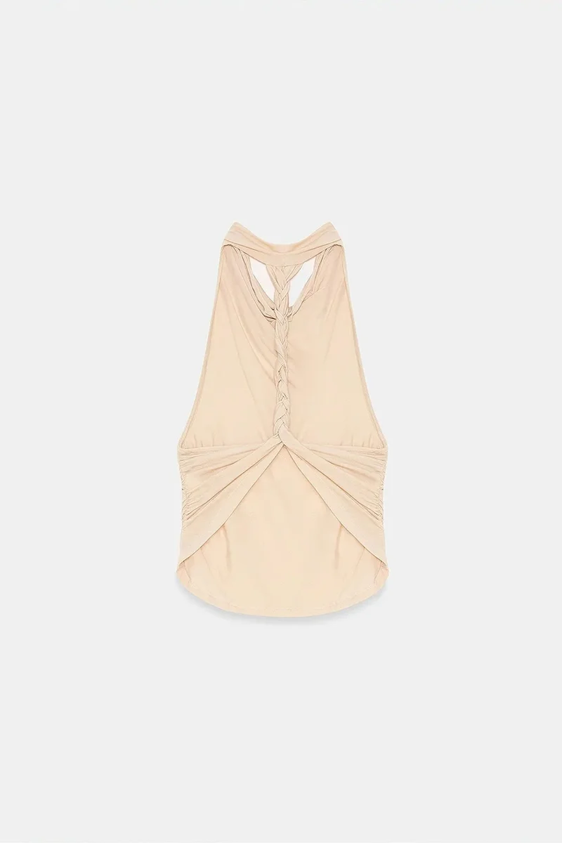 Dilvin Beige Natural DILVIN Sleeveless Backless Cowl Neck Blouse for Women | Best Price UAE
