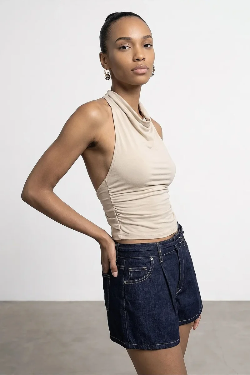 DILVIN Sleeveless Backless Cowl Neck Blouse