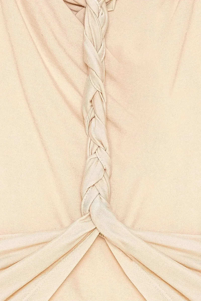 Dilvin Beige Natural DILVIN Sleeveless Backless Cowl Neck Blouse for Women | Best Price UAE