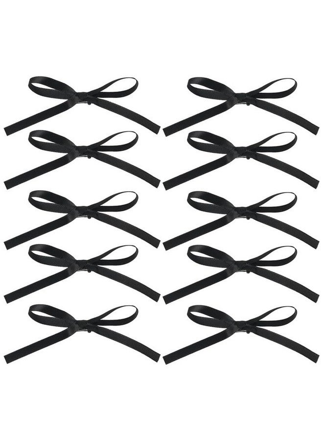 Belicia Belicia 10 pcs Premium Women's Bow Hair Clip, Long Tail Ribbon Small Ribbon Clips Ponytail Holder Bow Hair Clips Black Red Children's Claw Clips Girls Headdress|black color - Image 1