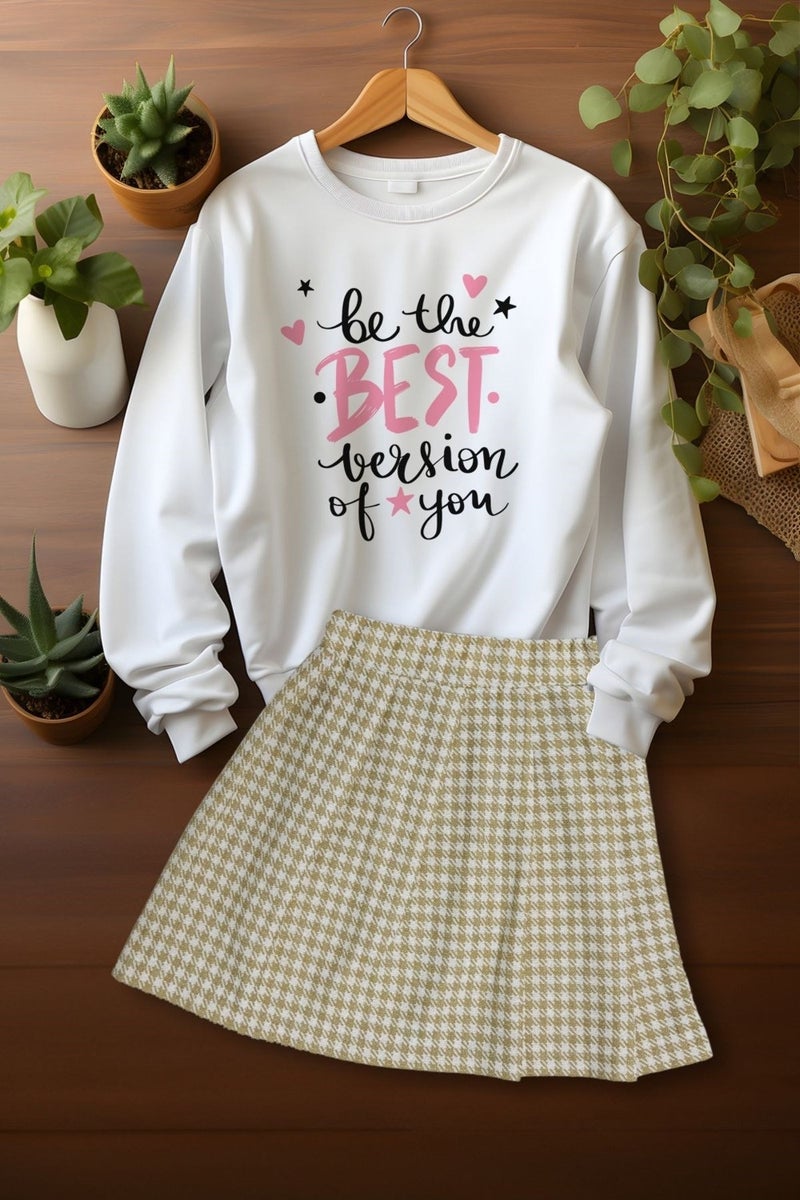 Ada Bebek Çocuk Style Plaid Skirt Bee The Best Sweat Skirt Top and Bottom Set  - Image 2