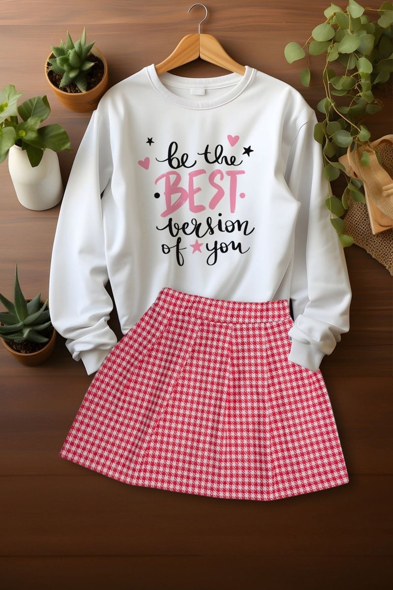 Ada Bebek Çocuk Style Plaid Skirt Bee The Best Sweat Skirt Top and Bottom Set  - Image 1