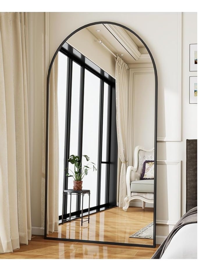 Vparty Arched Black Floor Mirror – 71"x32" Full-Length Mirror with Modern Arched Design, Stylish for Bedrooms, Living Rooms, and Hallways, Large Decorative Wall Mirror for Entryways and Dressing Rooms, Vertical Leaning or Wall-Mounted, Elegant Accent Mirror (180x80cm). 