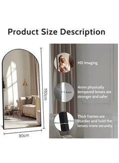 Vparty Arched Black Floor Mirror – 71"x32" Full-Length Mirror with Modern Arched Design, Stylish for Bedrooms, Living Rooms, and Hallways, Large Decorative Wall Mirror for Entryways and Dressing Rooms, Vertical Leaning or Wall-Mounted, Elegant Accent Mirror (180x80cm).  - Image 5