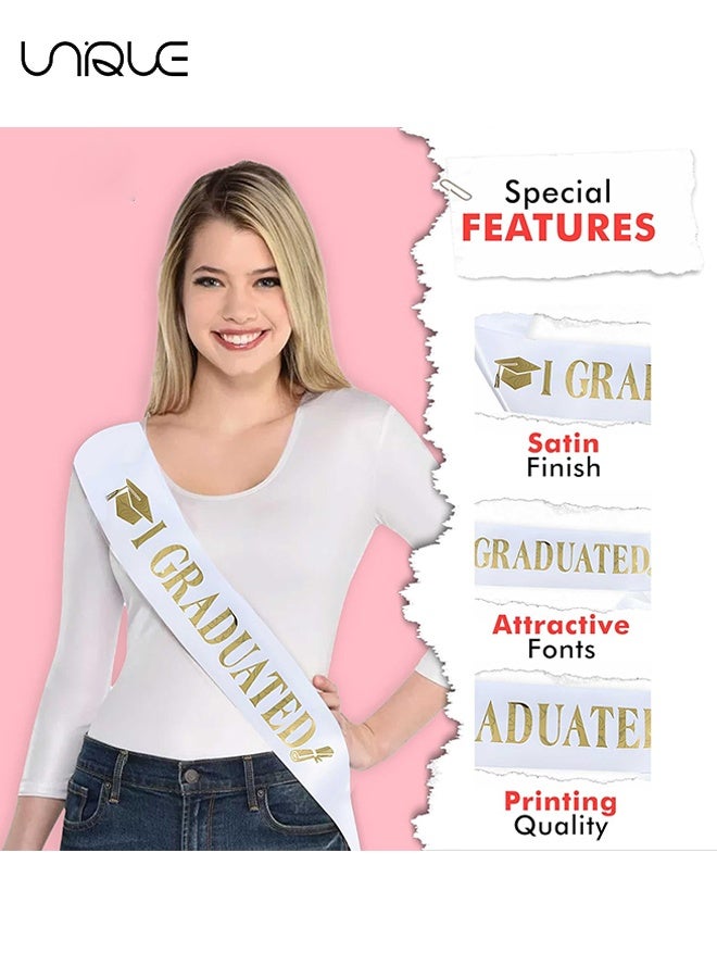 يونيك مجموعة شالات التخرج المكونة من قطعتين - شال التخرج "تخرجت" - شال للخريجين - تهانينا للخريجين - شال بحروف براقة - مناسب لوازم وهدايا حفلات التخرج - أبيض/ذهبي - Image 4
