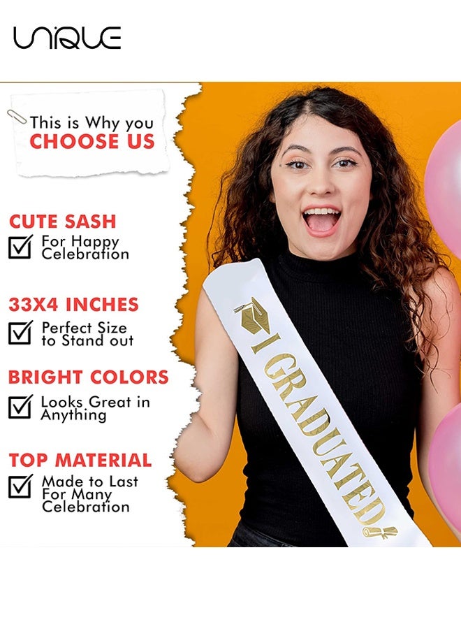 يونيك مجموعة شالات التخرج المكونة من قطعتين - شال التخرج "تخرجت" - شال للخريجين - تهانينا للخريجين - شال بحروف براقة - مناسب لوازم وهدايا حفلات التخرج - أبيض/ذهبي - Image 5