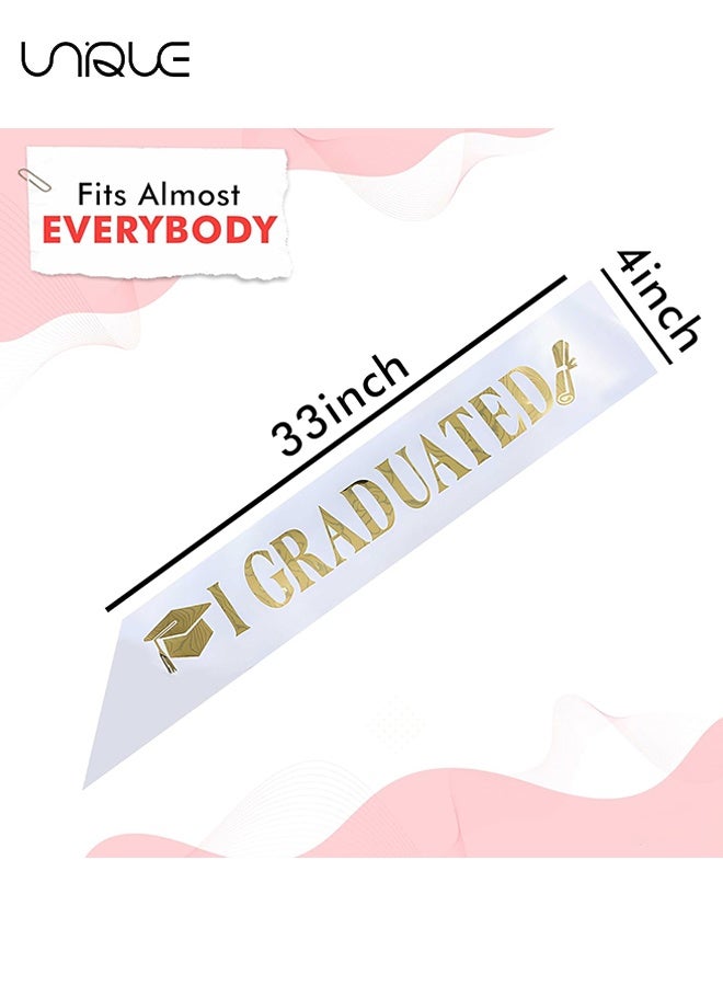 يونيك مجموعة شالات التخرج المكونة من قطعتين - شال التخرج "تخرجت" - شال للخريجين - تهانينا للخريجين - شال بحروف براقة - مناسب لوازم وهدايا حفلات التخرج - أبيض/ذهبي - Image 2