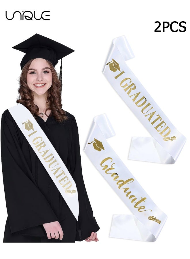 يونيك مجموعة شالات التخرج المكونة من قطعتين - شال التخرج "تخرجت" - شال للخريجين - تهانينا للخريجين - شال بحروف براقة - مناسب لوازم وهدايا حفلات التخرج - أبيض/ذهبي - Image 1