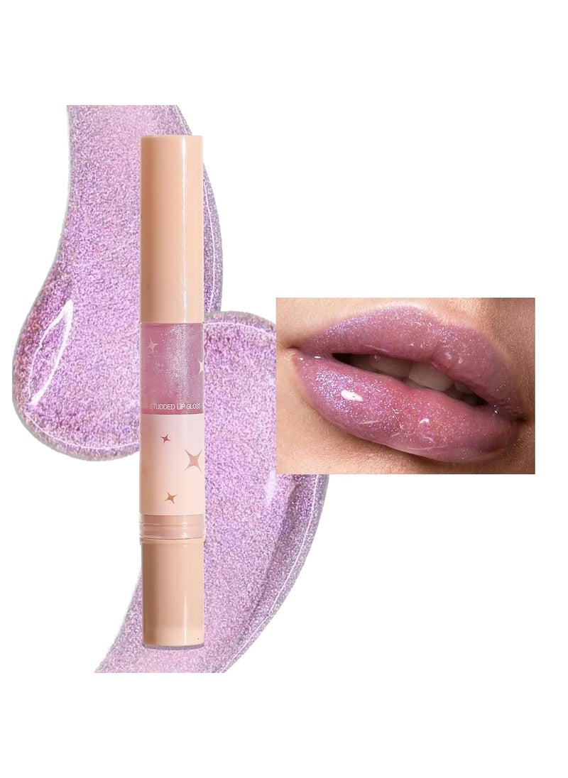 MIESCHER - Purple Glitter Lip Gloss Long Lasting Pearl Shimmer Lipstick Flash Diamond Metallic Lip Gloss Intense Pigment Lip Color HighShine Glossy Lip Gloss NonSticky Tinted Lips Makeup1MOONQUAKE - Image 1