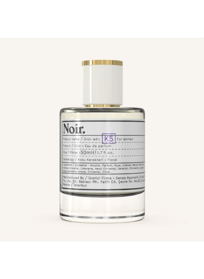 noir NOIR K5 Women’s Perfume | Long Lasting Floral Eau de Parfum for Women with Bergamot, Orange Blossom & Vanilla | Elegant Daily & Evening Scent | 50ML | Made in Turkey  - Image 1