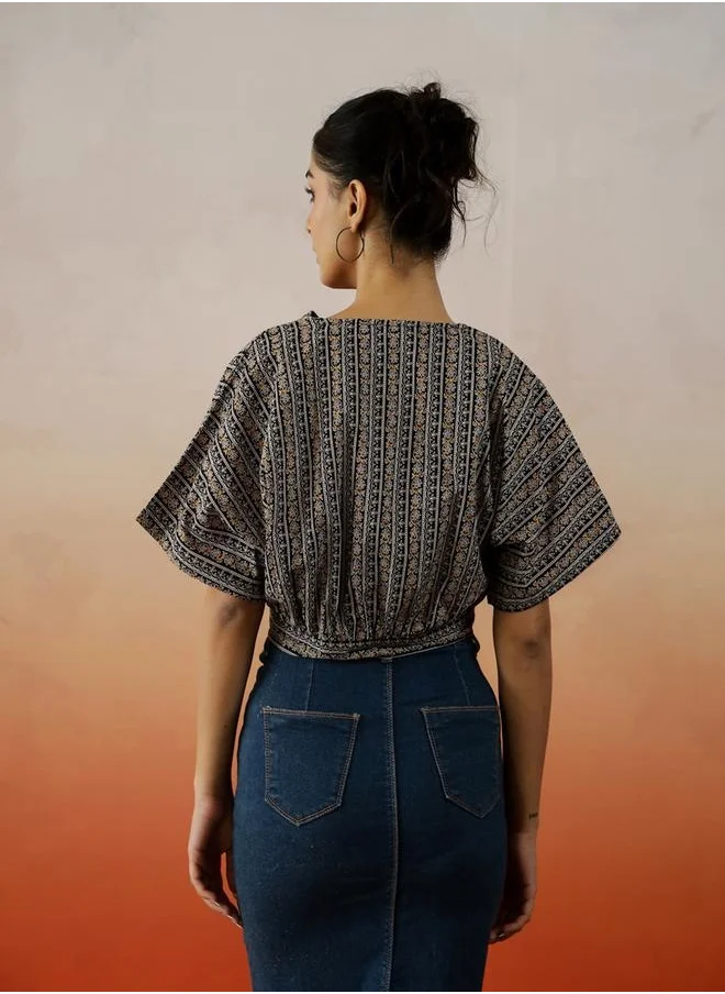سانسكريتي هومز All-Over Floral Print Extended Sleeves Cotton Top by Styli