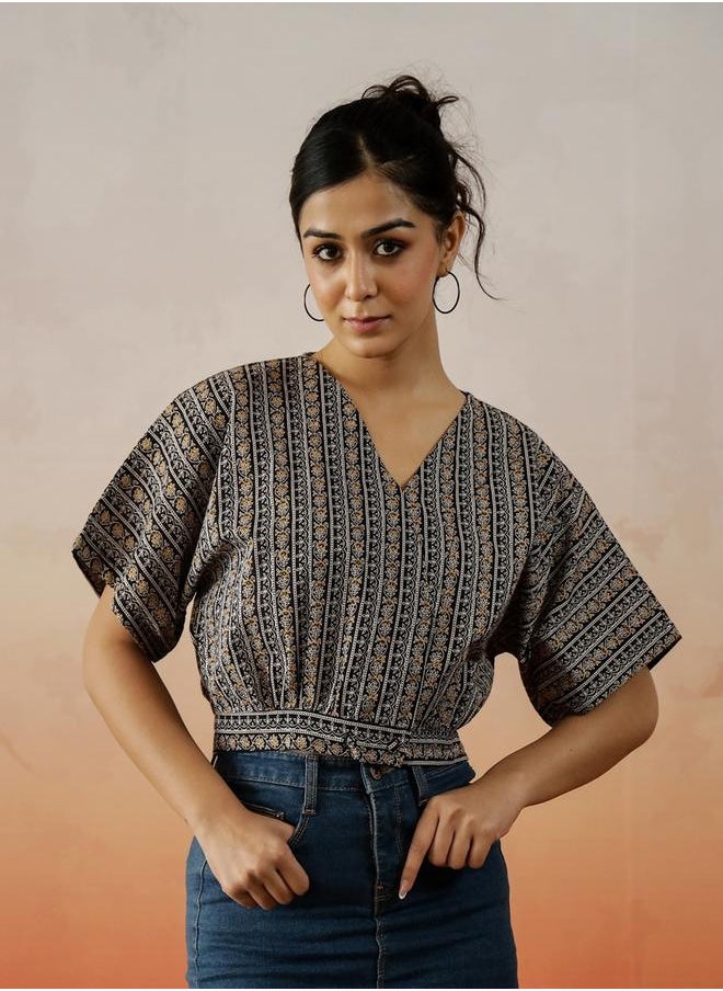 sanskrutihomes All-Over Floral Print Extended Sleeves Cotton Top by Styli  - Image 3