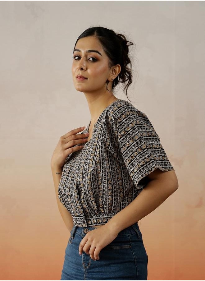 sanskrutihomes All-Over Floral Print Extended Sleeves Cotton Top by Styli  - Image 4