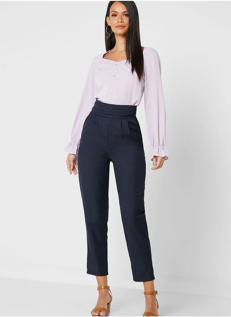 ELLA Pleat Detail Straight Pants