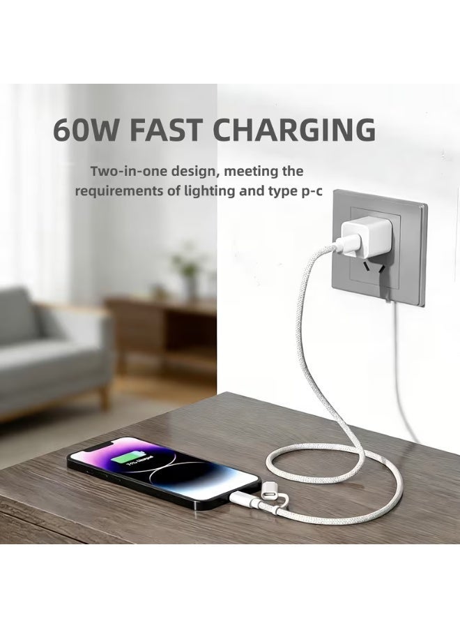 كابل شحن سريع 60 واط | USB-C إلى Type-C + Lightning | مضفر | منفذ مزدوج | توافق عالمي - Image 3