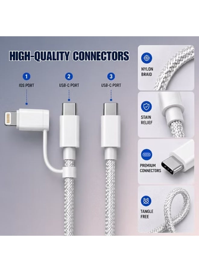 كابل شحن سريع 60 واط | USB-C إلى Type-C + Lightning | مضفر | منفذ مزدوج | توافق عالمي - Image 5