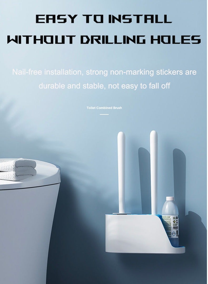 3 Piece Set Silicone Toilet Brush TPR Creative Household Toilet Brush No Dead End Home Cleaning Shelf, Bathtub Brush - Image 1