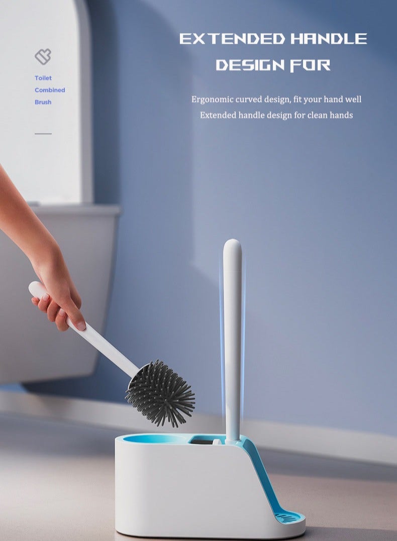 3 Piece Set Silicone Toilet Brush TPR Creative Household Toilet Brush No Dead End Home Cleaning Shelf, Bathtub Brush - Image 2