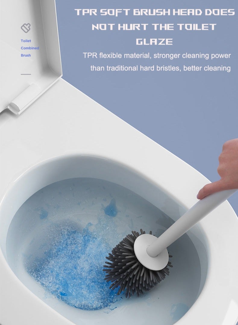 3 Piece Set Silicone Toilet Brush TPR Creative Household Toilet Brush No Dead End Home Cleaning Shelf, Bathtub Brush - Image 3