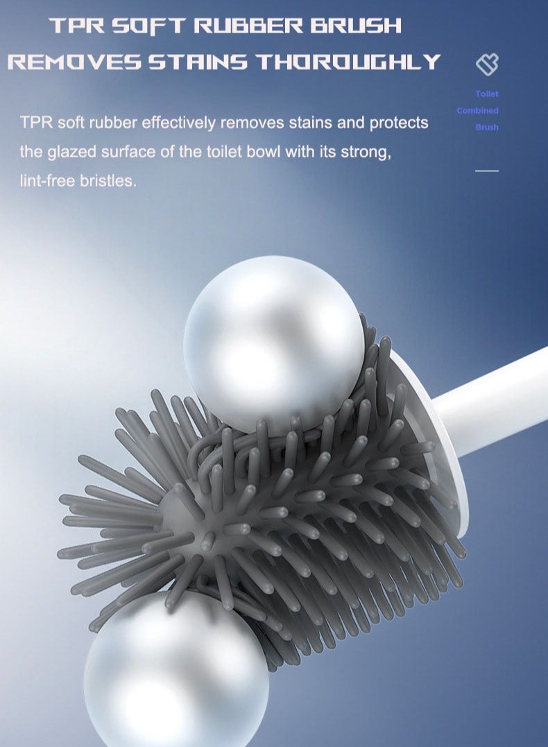 3 Piece Set Silicone Toilet Brush TPR Creative Household Toilet Brush No Dead End Home Cleaning Shelf, Bathtub Brush - Image 4
