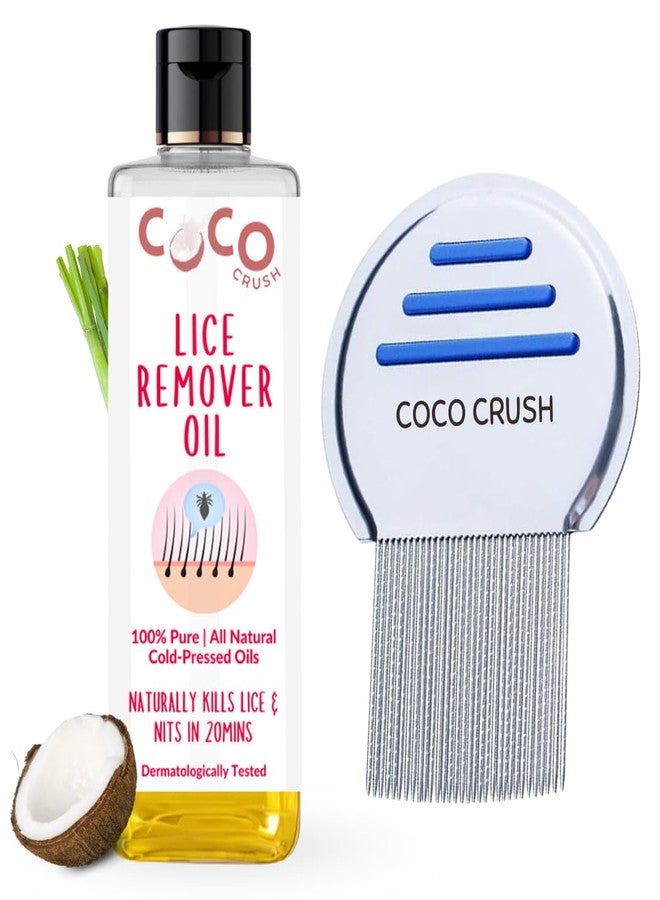 COCO CRUSH Ayurvedic 100% Natural Anti Lice Oil & Comb Set | Kills Lice, Eggs and Nits Naturally In 20mins | Single Wash Treatment, Safe for Kids of all ages (200ML+Comb) - Image 1
