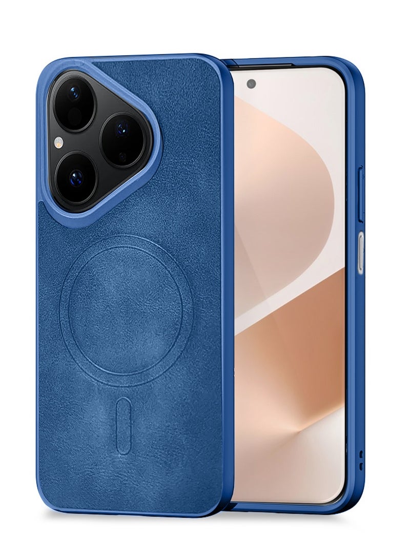 Wtech Huawei Pura 80 5G 2025 Luxury Matte Leather Magnetic MagSafe Wireless Charging Soft Case Cover (MCMPMN) - Navy Blue - Image 1