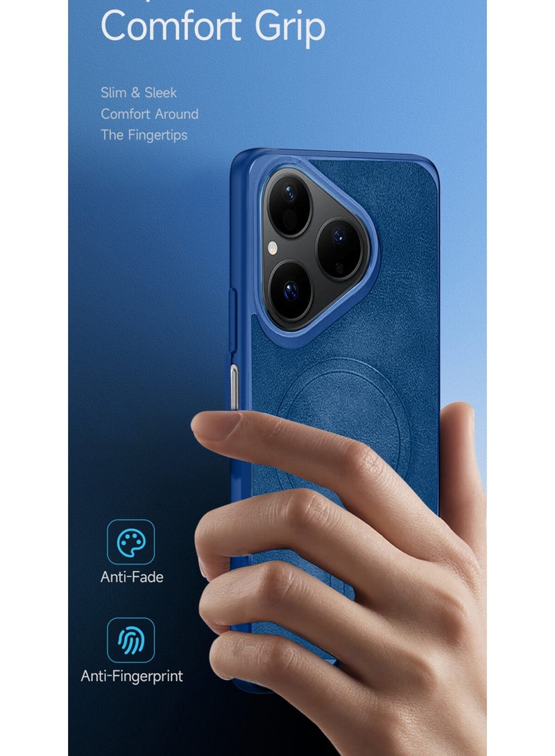 Wtech Huawei Pura 80 5G 2025 Luxury Matte Leather Magnetic MagSafe Wireless Charging Soft Case Cover (MCMPMN) - Navy Blue - Image 2