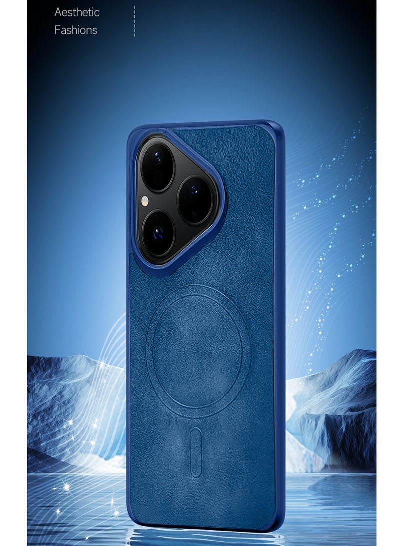 Wtech Huawei Pura 80 5G 2025 Luxury Matte Leather Magnetic MagSafe Wireless Charging Soft Case Cover (MCMPMN) - Navy Blue - Image 4