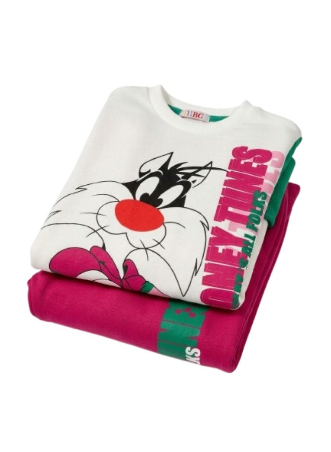 Pajama Set with Looney Tunes Print for 10-Year-Old Kids Warm Fleece-Lined Cotton Sleepwear with Soft Inner Layer for Cozy Comfort - Image 2