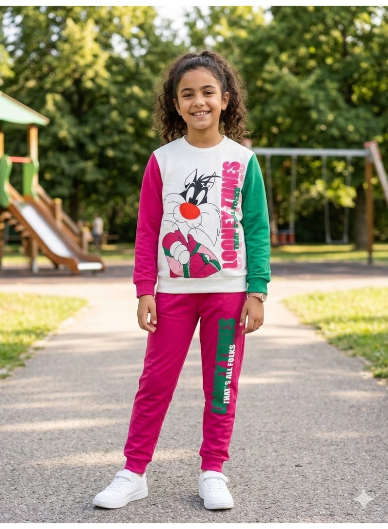Pajama Set with Looney Tunes Print for 10-Year-Old Kids Warm Fleece-Lined Cotton Sleepwear with Soft Inner Layer for Cozy Comfort - Image 3