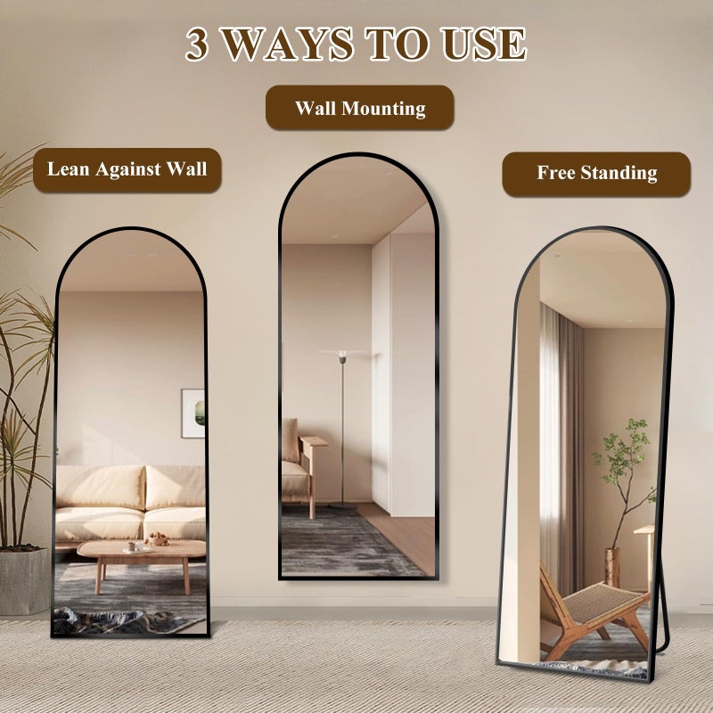 TRUNBACK 64"x21" Full Length Mirror with Stand, Shatterproof Arched Floor Mirror, Aluminum Alloy Thin Frame - Freestanding/Leaning/Wall Mount for Bedroom, Living Room & Entryway (Gold) - Image 4
