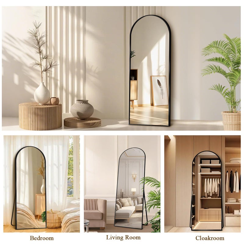 TRUNBACK 64"x21" Full Length Mirror with Stand, Shatterproof Arched Floor Mirror, Aluminum Alloy Thin Frame - Freestanding/Leaning/Wall Mount for Bedroom, Living Room & Entryway (Gold) - Image 3