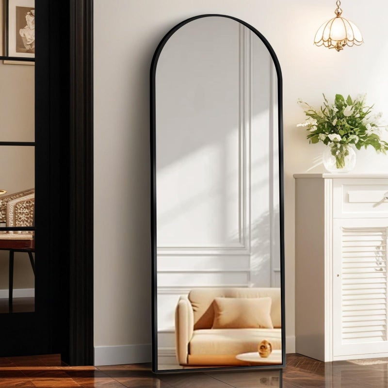 TRUNBACK 64"x21" Full Length Mirror with Stand, Shatterproof Arched Floor Mirror, Aluminum Alloy Thin Frame - Freestanding/Leaning/Wall Mount for Bedroom, Living Room & Entryway (Gold) - Image 1